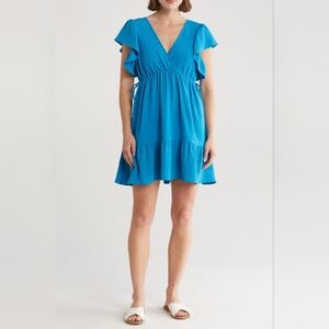 NWT Max Studio Blue Ruffled Tiered Dress L